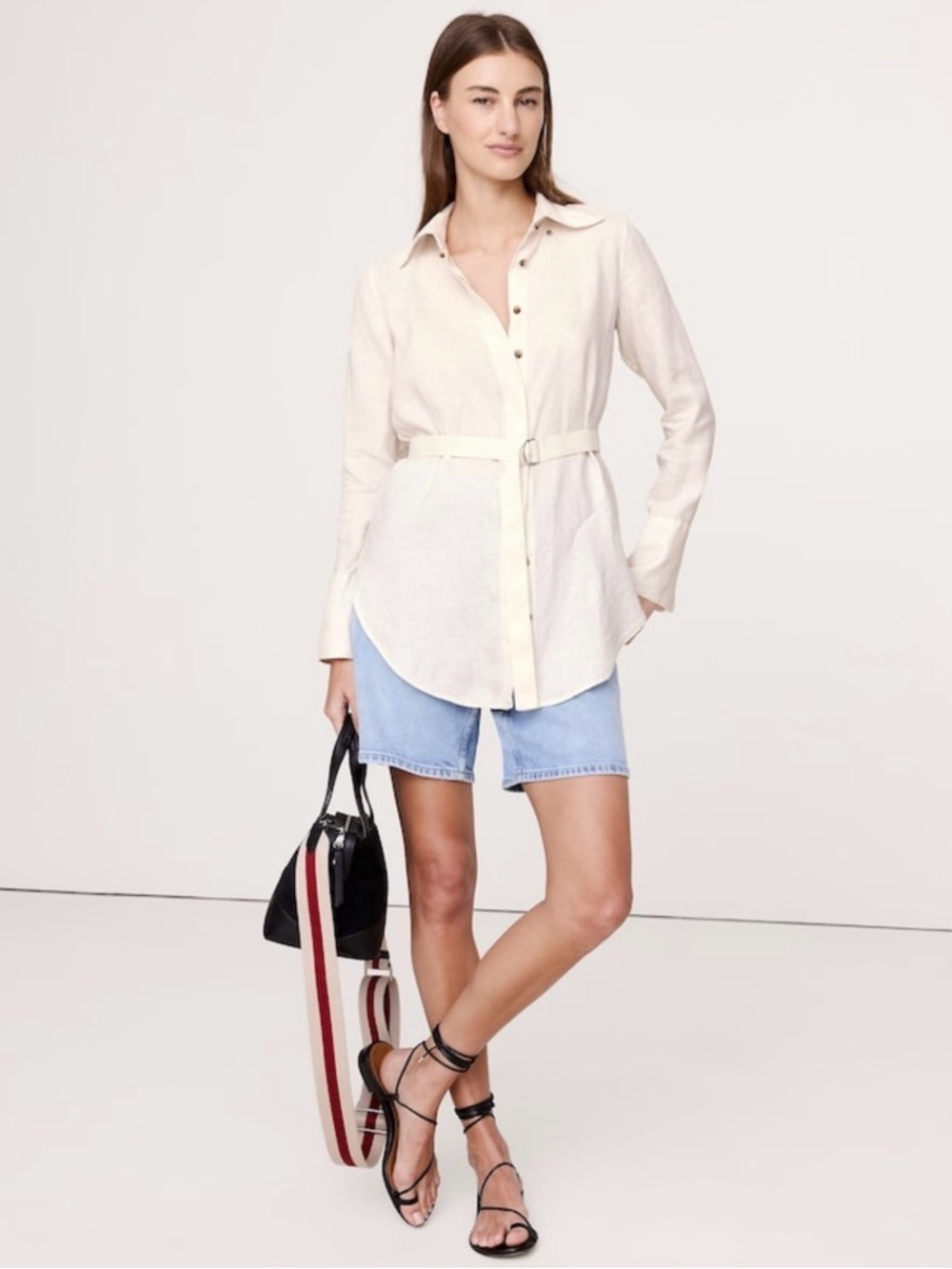 NWT Banana Republic Linen Belted Tunic Magnolia Flower Ivory Sz Small (#770051)